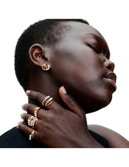 Pandora Noir Boucles Oreilles Perles Or 18K