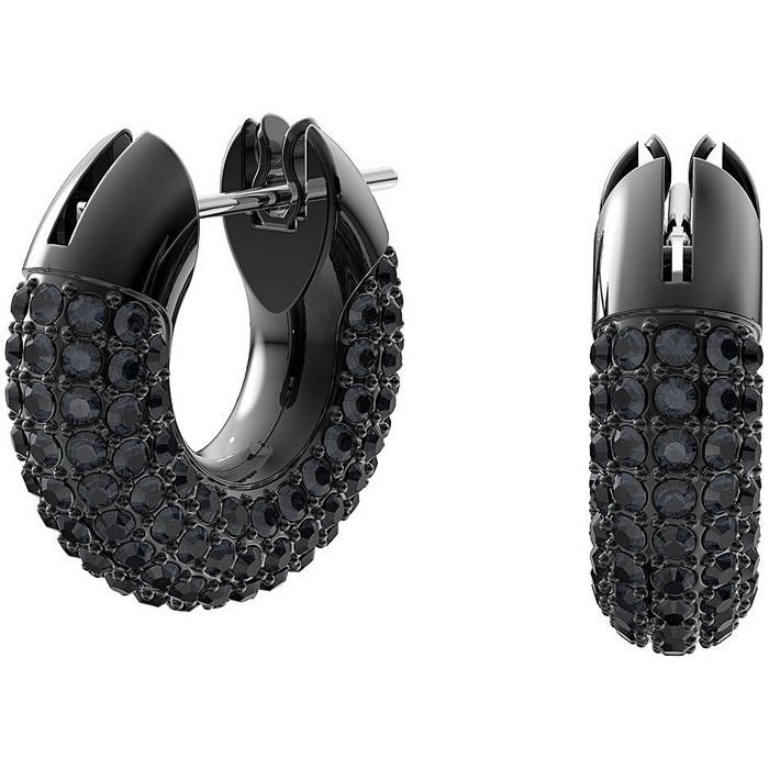 Swarovski Noir Boucles Doreilles En Argent Acier Inoxydable