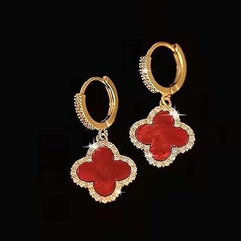 Van Cleef Rouge Boucles Oreilles Mode Cristal