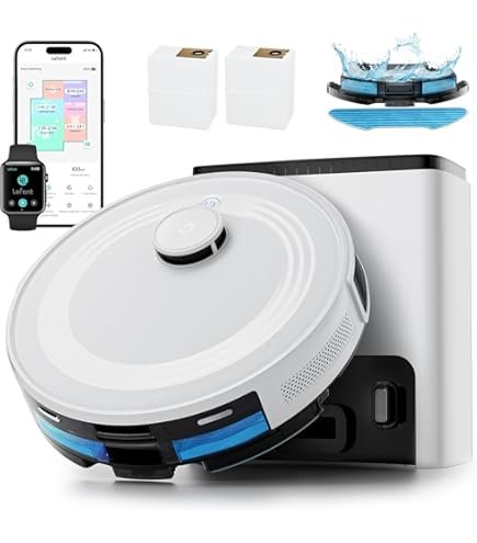 Robot aspirateur intelligent avec navigation laser et vidage automatique.