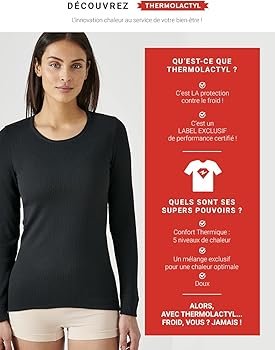 Damart T-Shirt Thermolactyl Col Rond, Ceetees Molletonne es Haut Thermique Femme