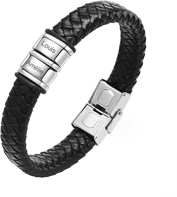 Bracelet Cuir Noir Tressé