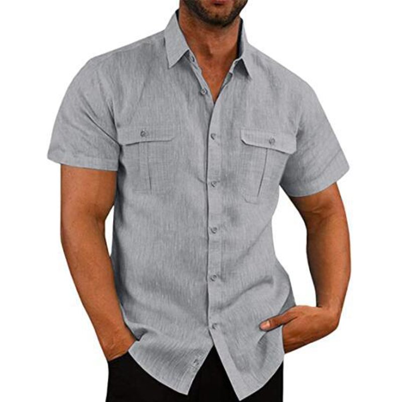 Chemise Lin Décontractée Homme Grise Manches Courtes