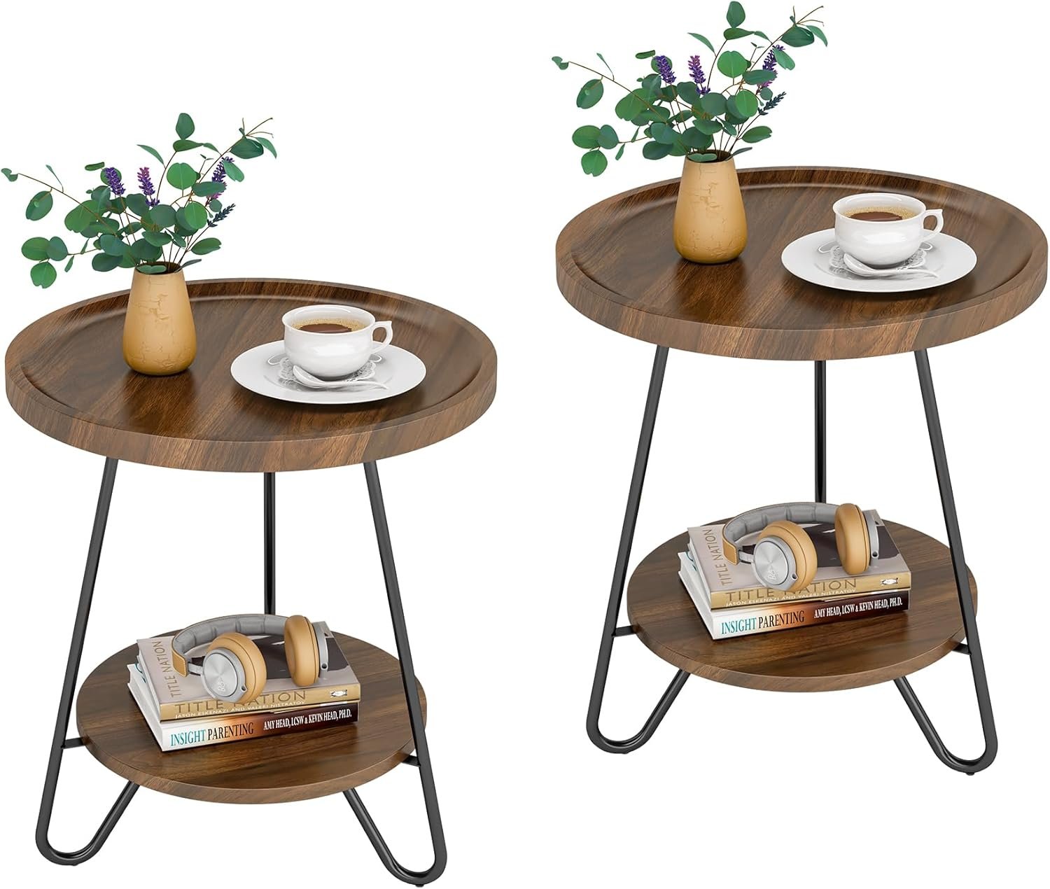Tribesigns Table basse ronde de moderne 2 niveaux