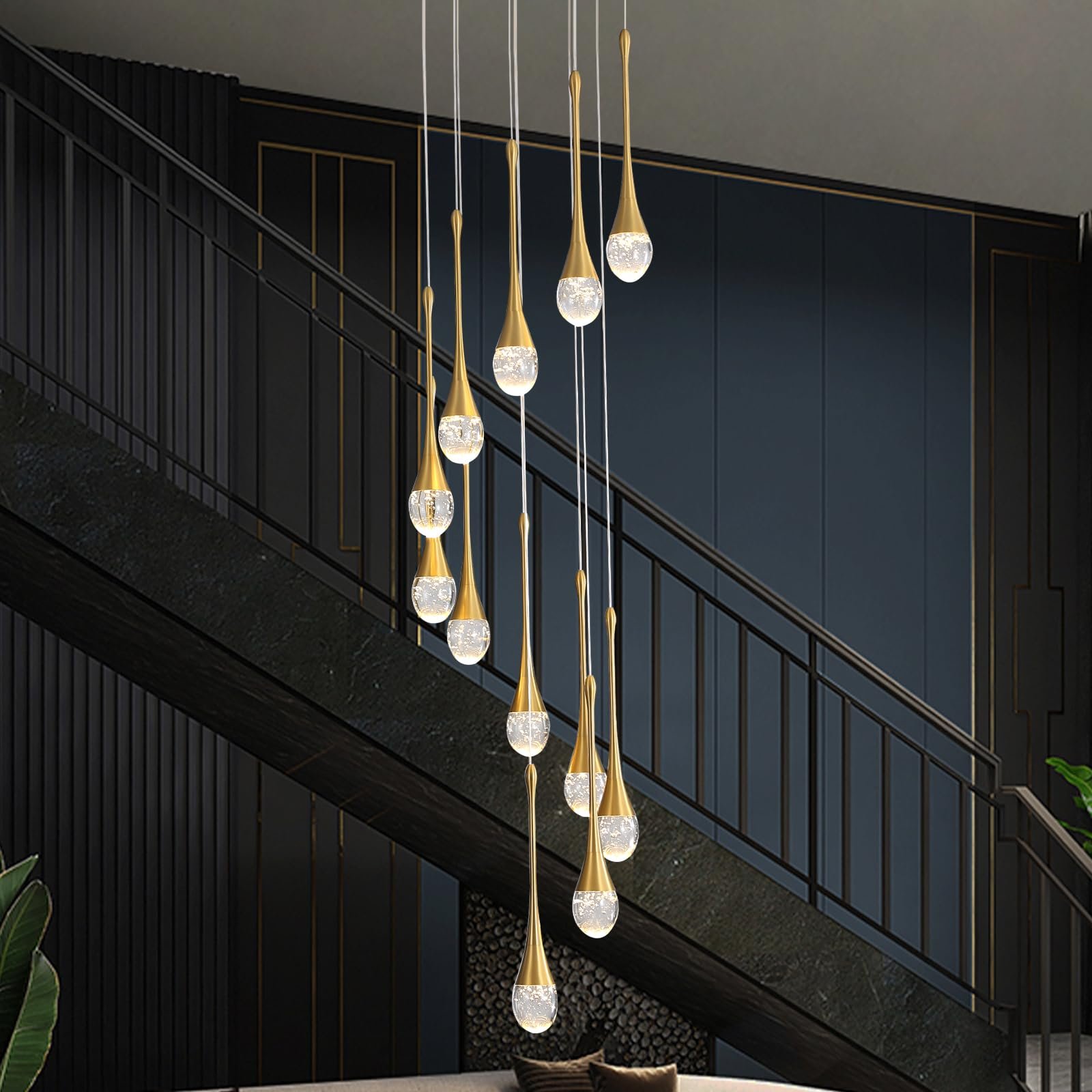 12-Light Black Raindrop Crystal Pendant Chandeliers 120''/305cm ...