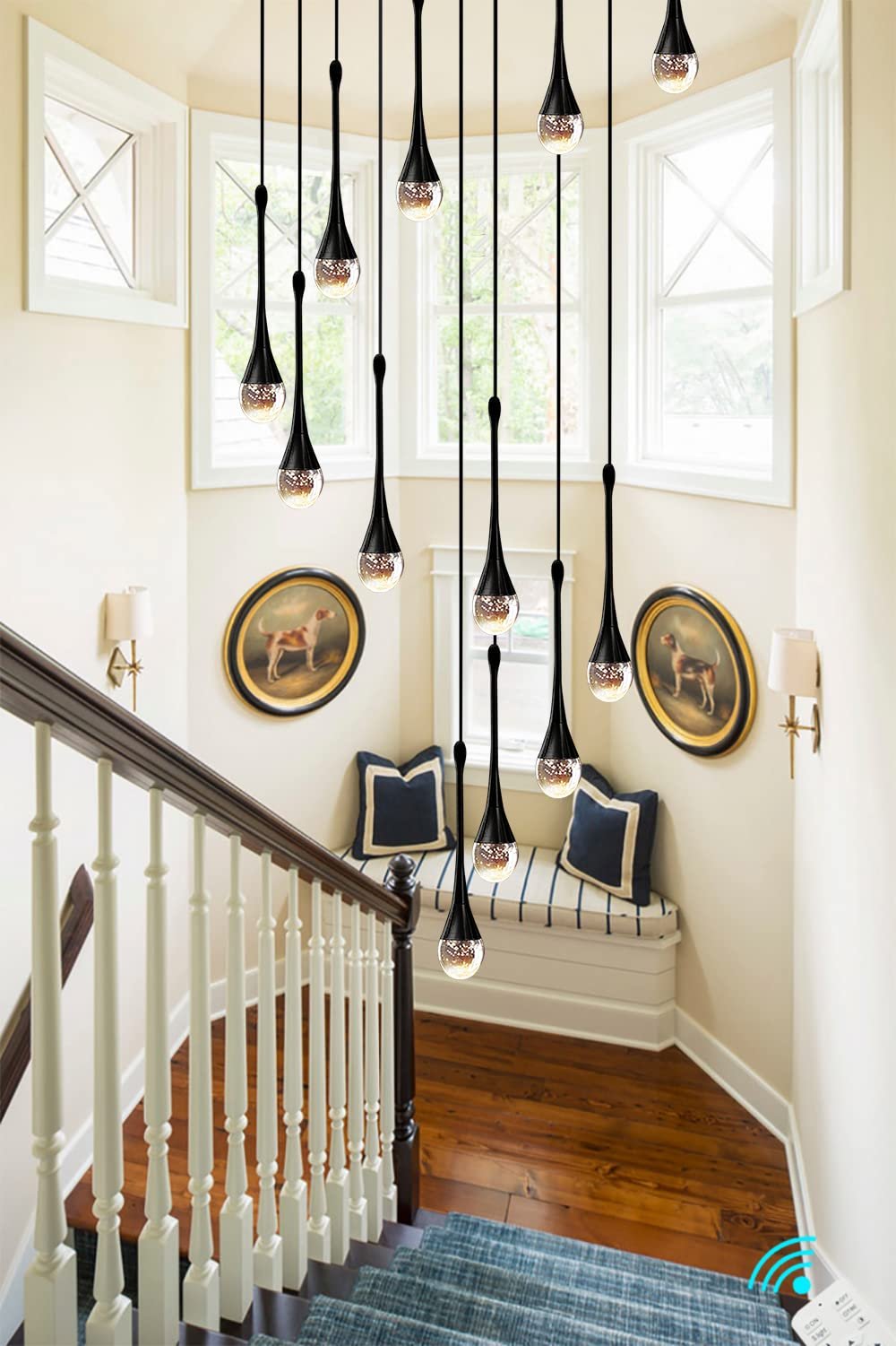12-Light Black Raindrop Crystal Pendant Chandeliers 120''/305cm ...