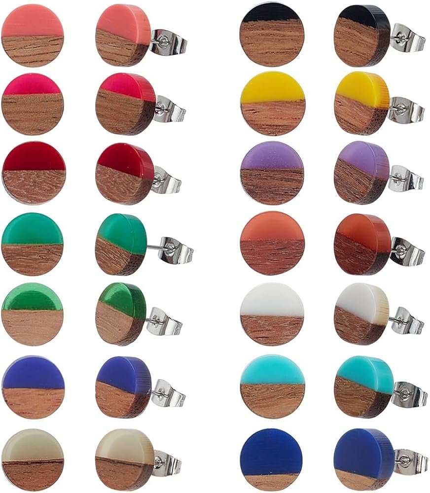 14 Paires en Bois Boucles D'Oreilles Pendantes Boho de Couleurs Melangees Boucles D'Oreilles Rondes