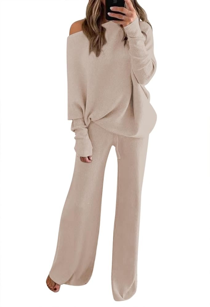 2 Piece Set for Women, Knitted Jumper, Wide Leg Trousers ...
