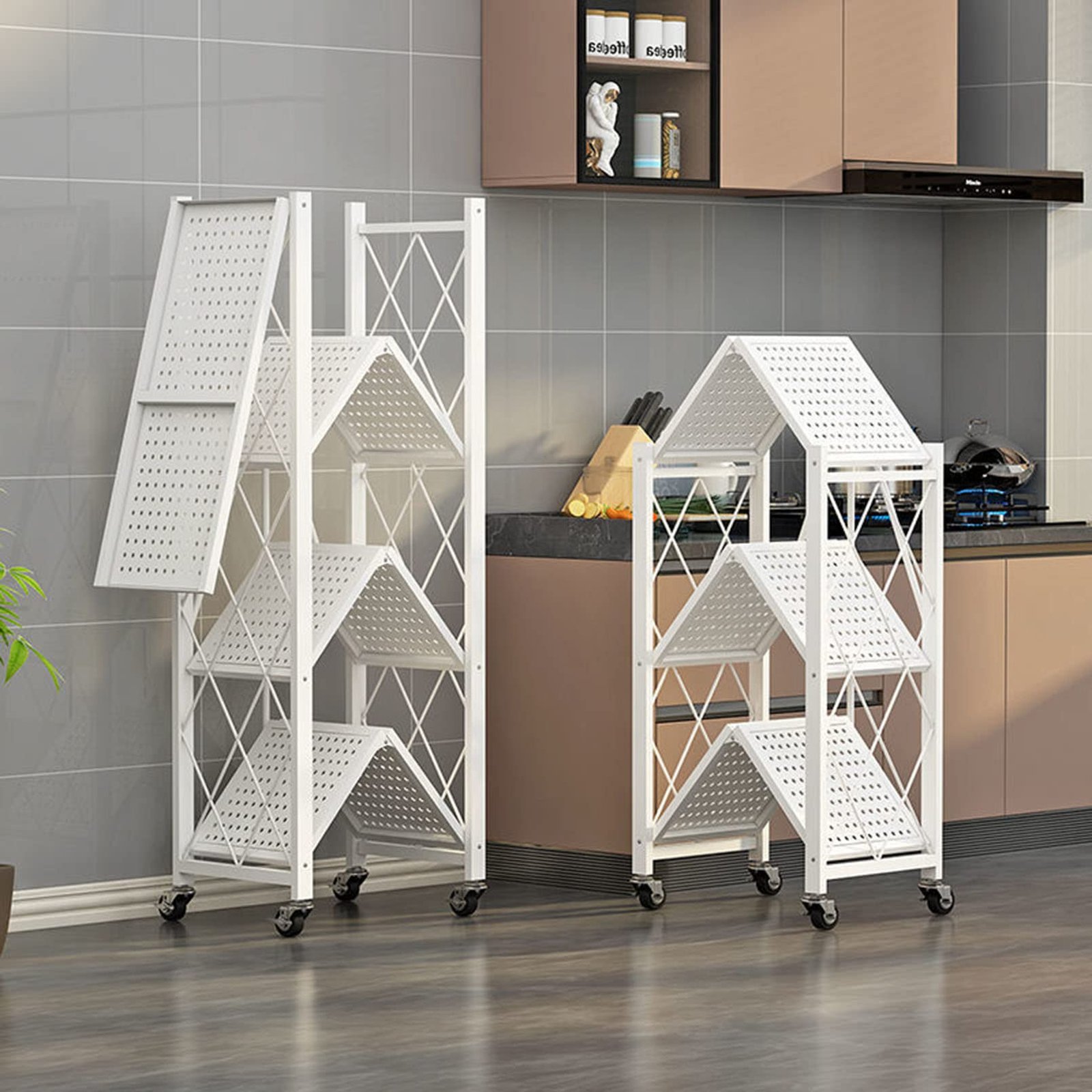 3-4 Shelf Foldable Storage Shelves with Wheels, Large Capacity ...