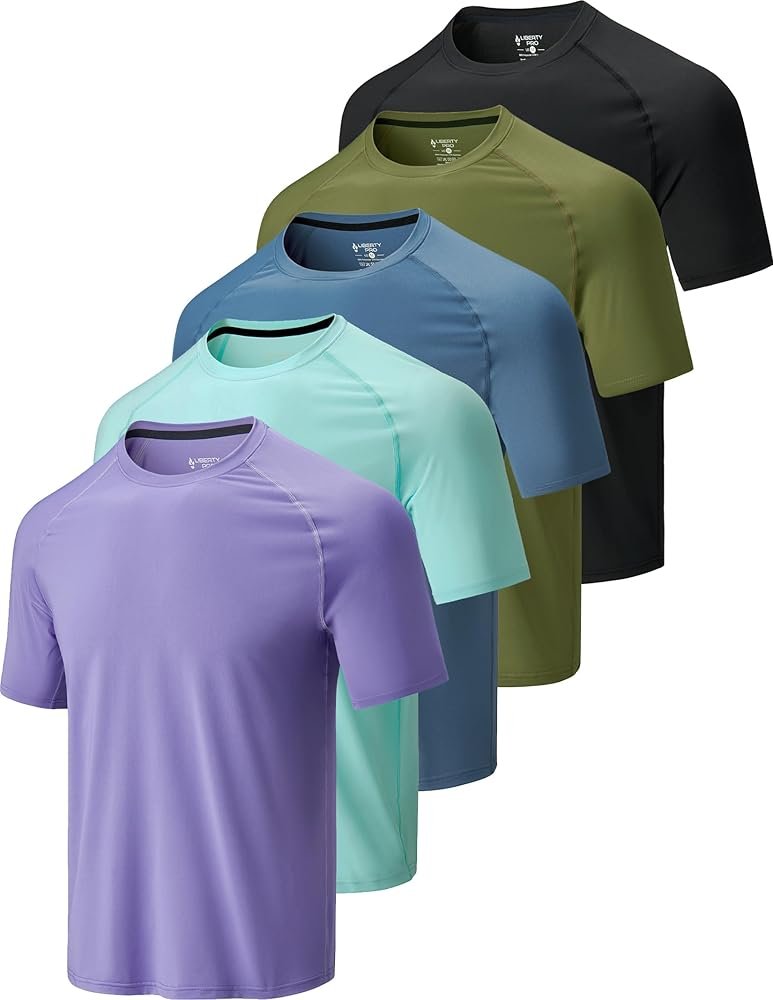 5 Pack Men's Sports T-Shirts Short Sleeve Crew Neck Breathable Material