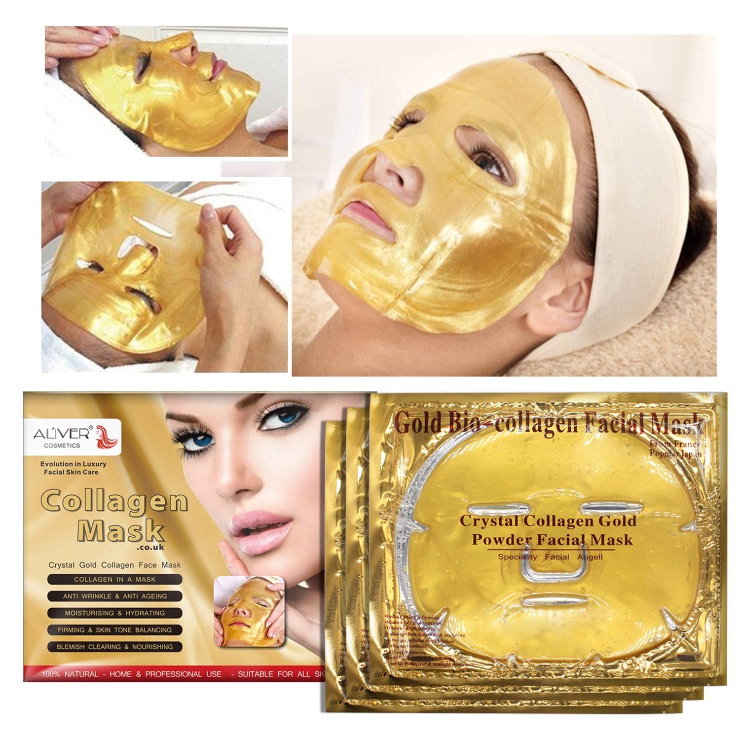 5 Pcs 24K Gold Bio-Collagen Facial Masks, Gold Gel ...