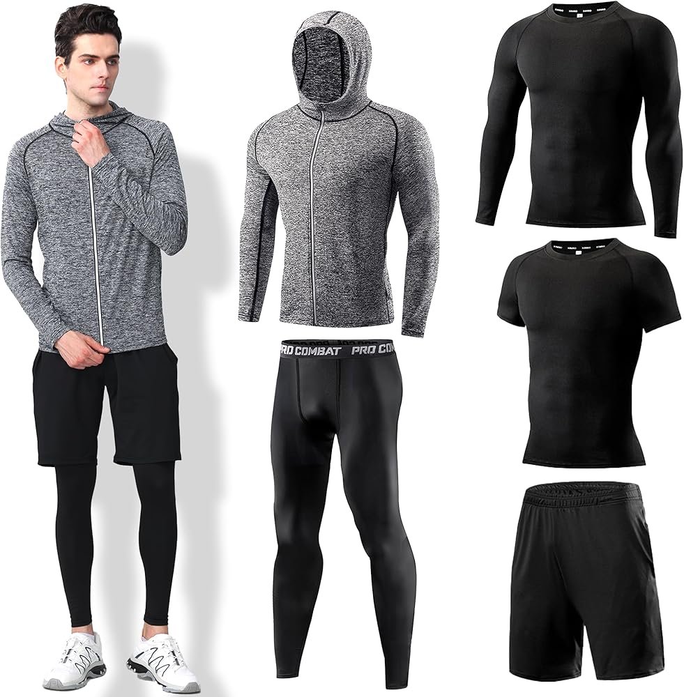 5 Piece Compression Set Quick Dry Mens Workout Gym Athletic ...
