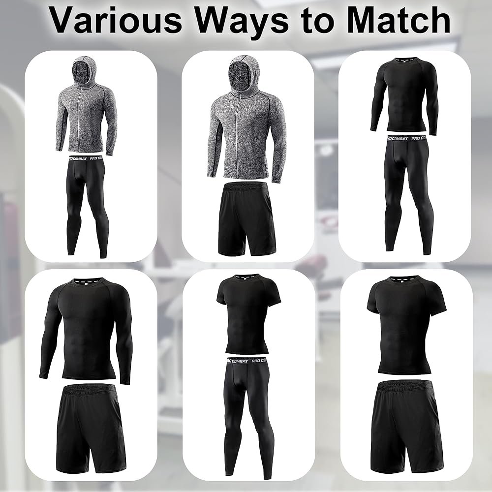 5 Piece Compression Set Quick Dry Mens Workout Gym Athletic ...