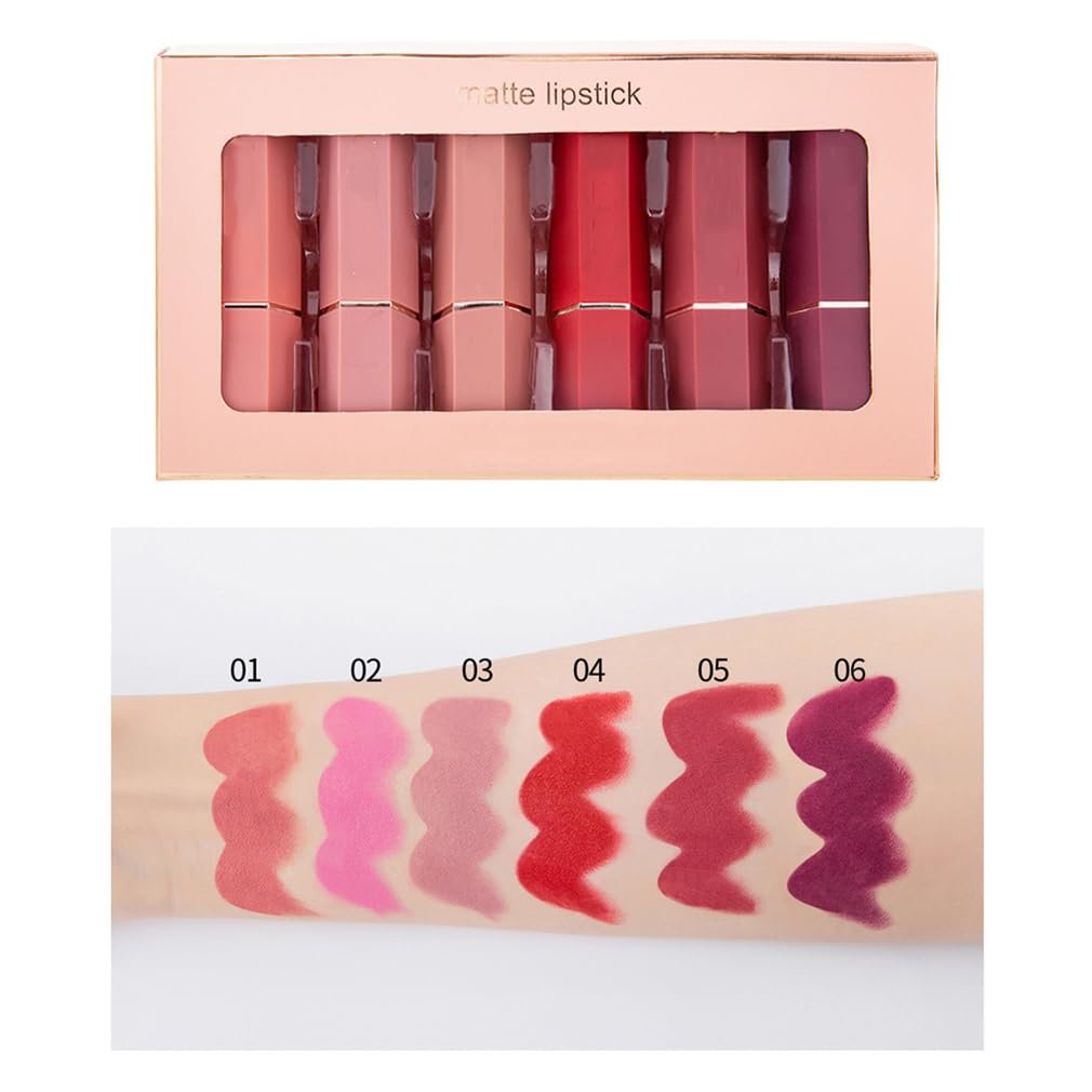 6 Colors Matte Lipsticks Set, Waterproof Lip Makeup Kit ...