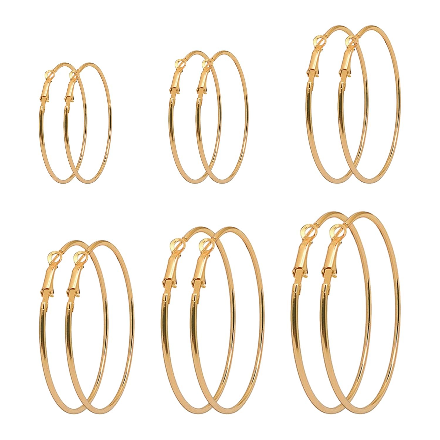 6 paires de créoles en acier inoxydable, grandes boucles d'oreilles ...
