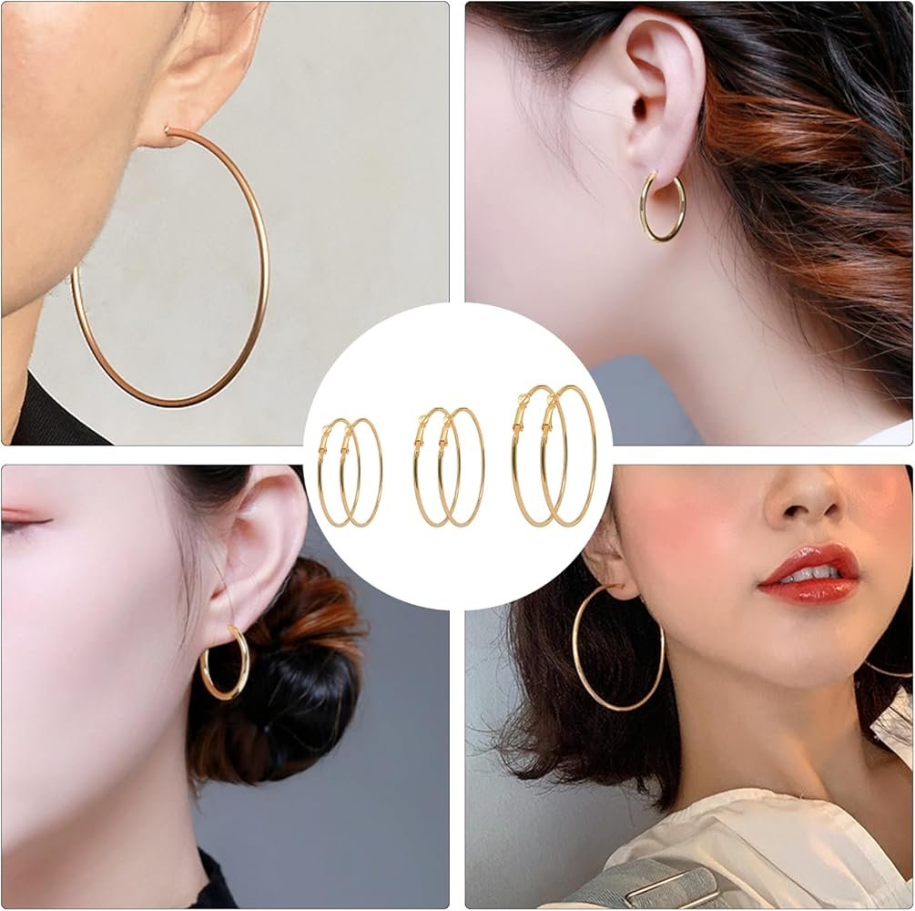 6 paires de créoles en acier inoxydable, grandes boucles d'oreilles ...