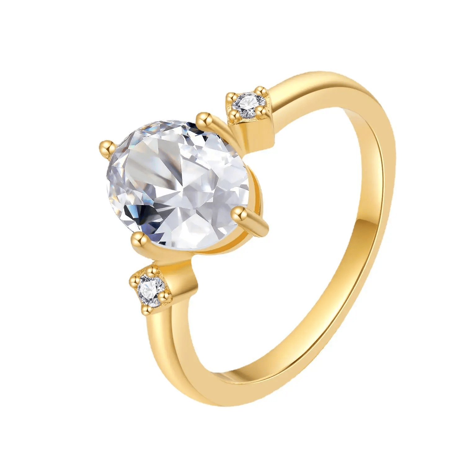 Bague Solitaire Moissanite Ovale Plaquee Or