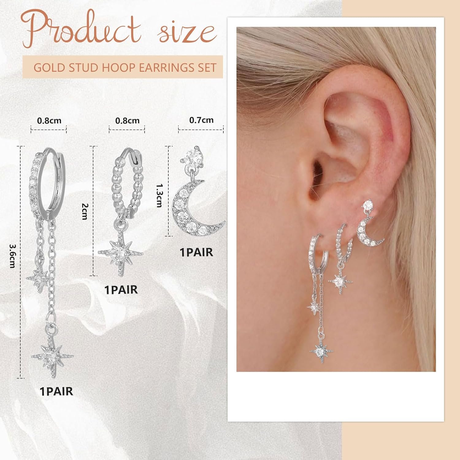 Goiern Lot de 3 paires de boucles d'oreilles créoles plaquées or ...