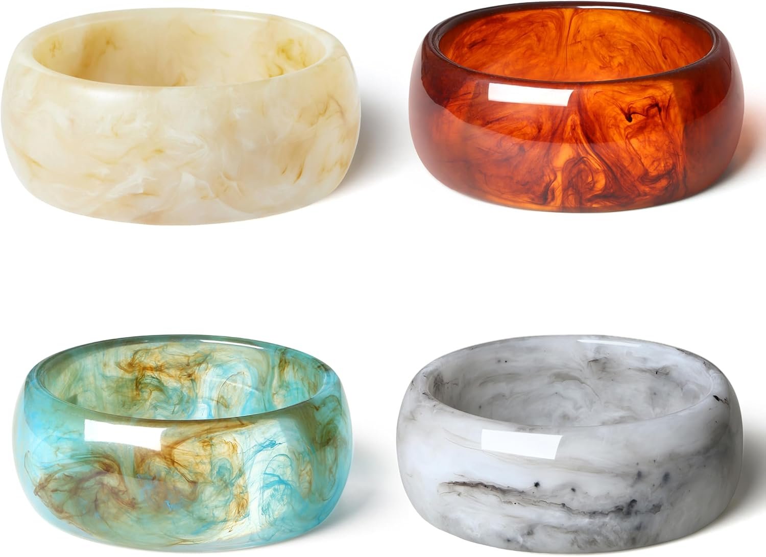 ALEXTINA Lot de 4 grands bracelets joncs en acrylique pour femme ...