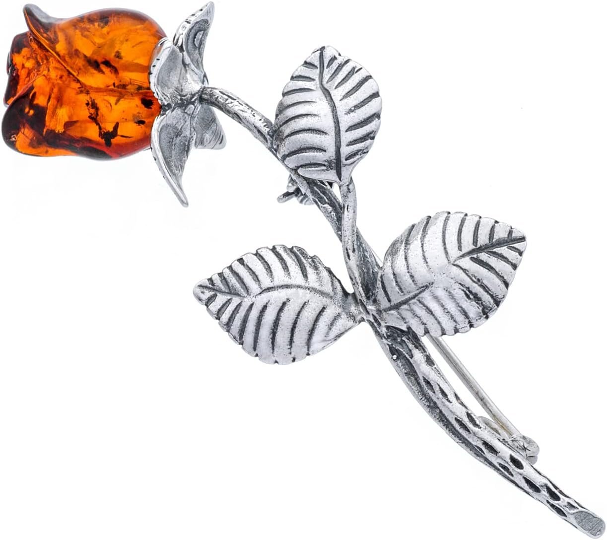 Grande broche en argent 925 oxydé, rose ambrée, sculptée à la ...