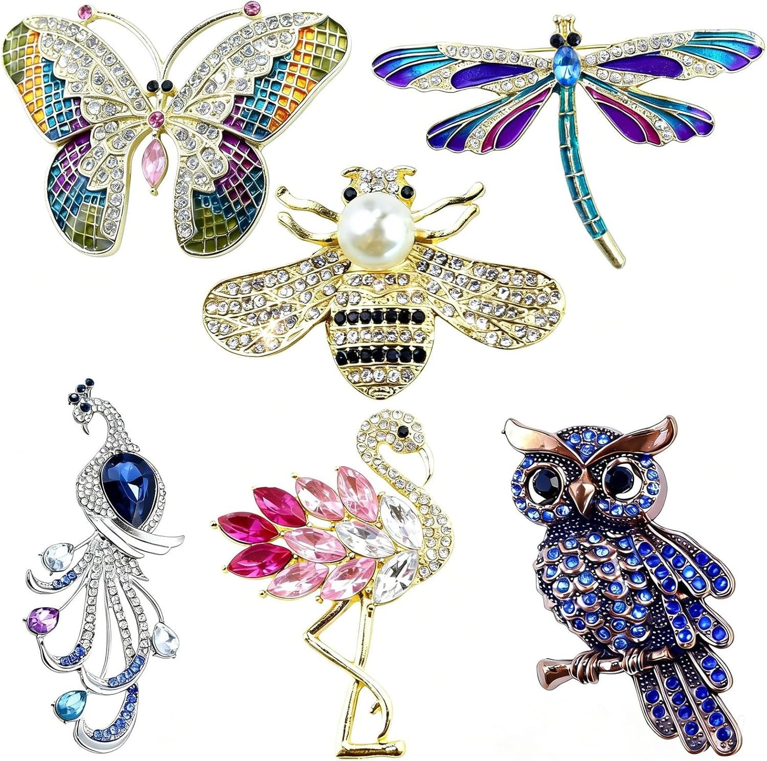 AYUMAL Lot de 6 broches en forme d'animaux avec cristaux ...