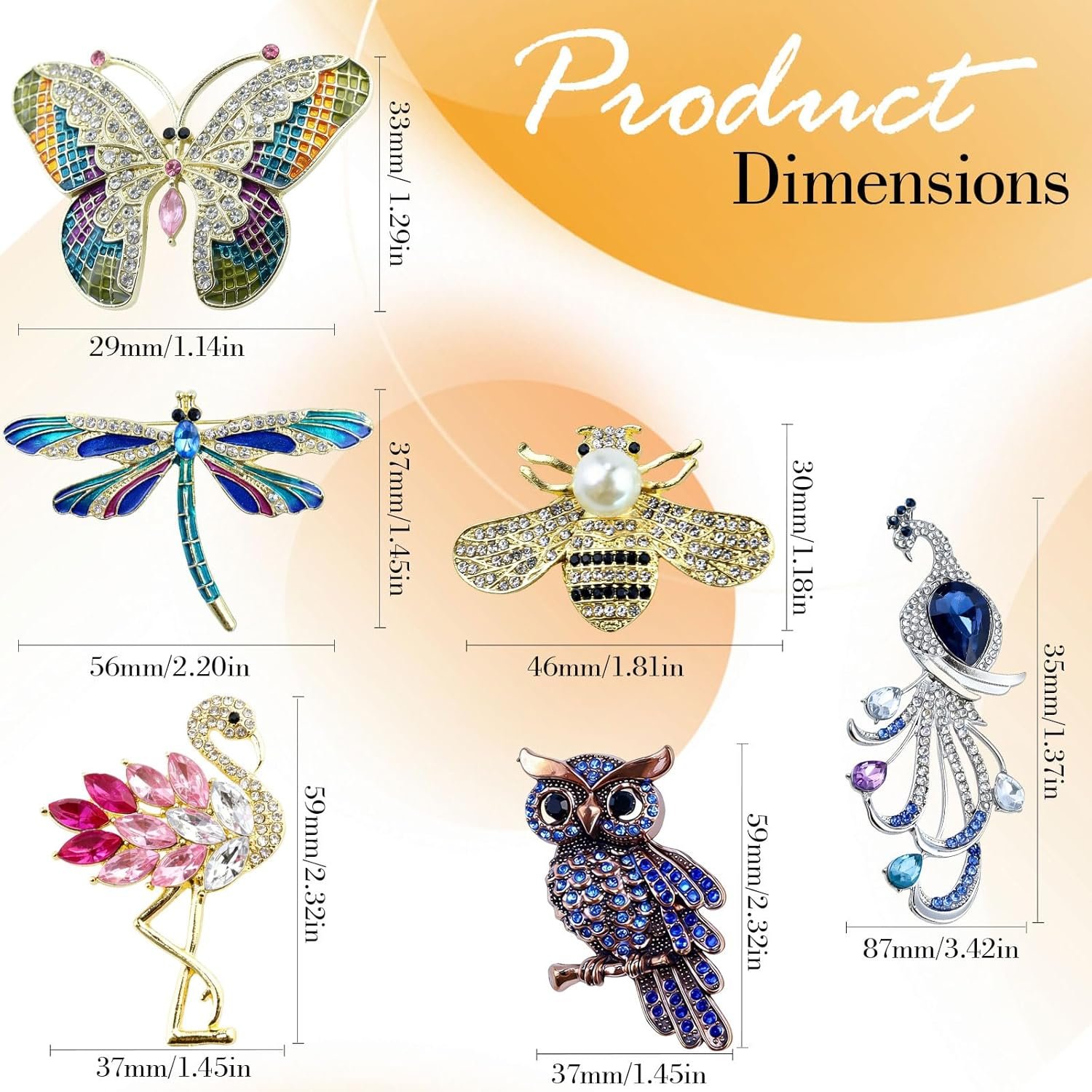 AYUMAL Lot de 6 broches en forme d'animaux avec cristaux ...