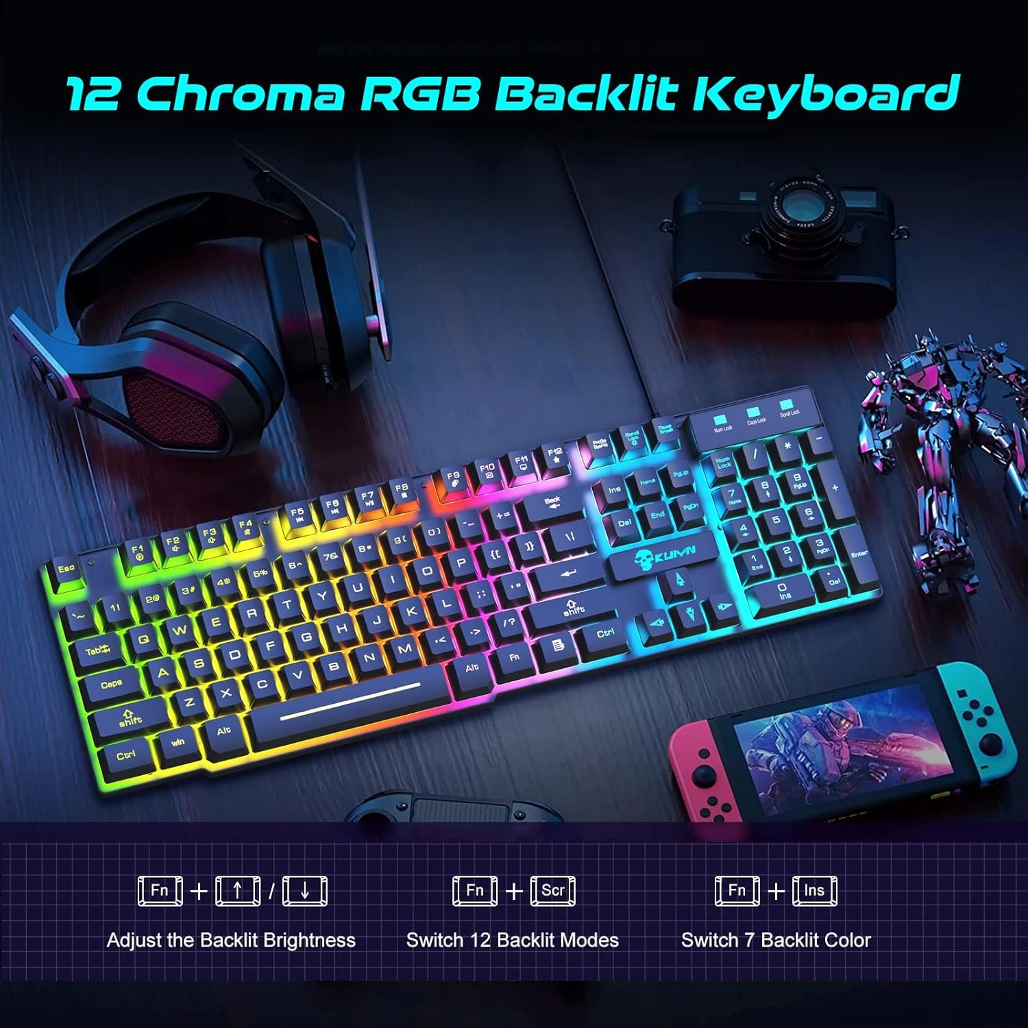 Ensemble Clavier et Souris de Jeu Filaire 12 Modes d'éclairage ...