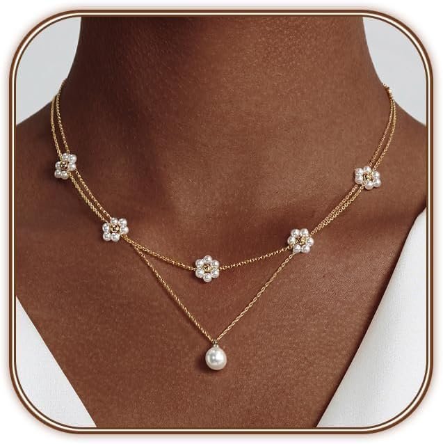 Collier en or plaqué or 14 carats pour femme, collier double couche ...