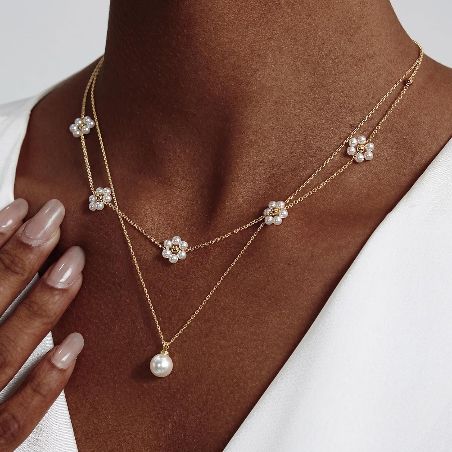 Collier en or plaqué or 14 carats pour femme, collier double couche ...