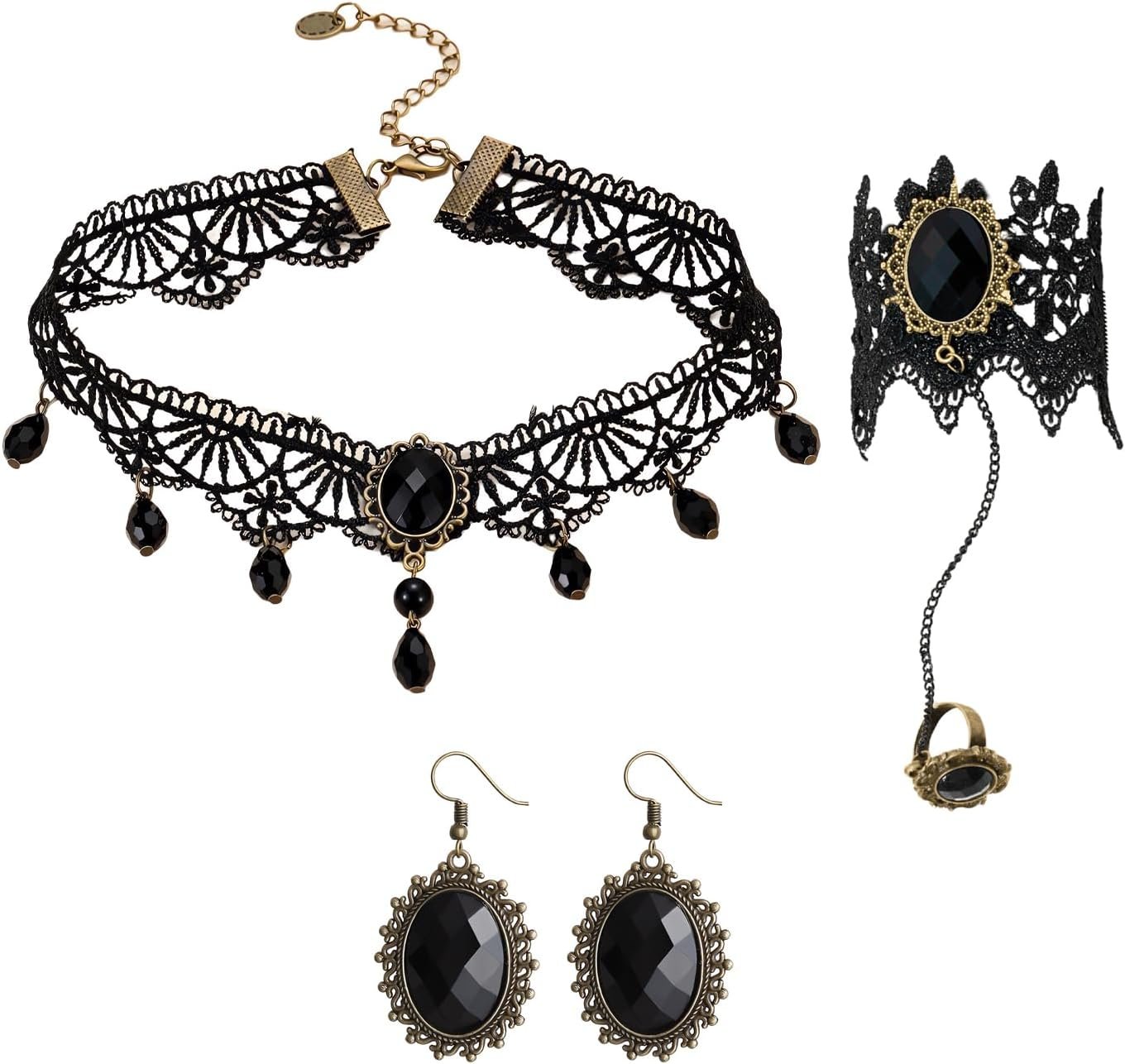 ZWWOGE Ensemble collier, bracelet et boucles d'oreilles gothique 4 ...