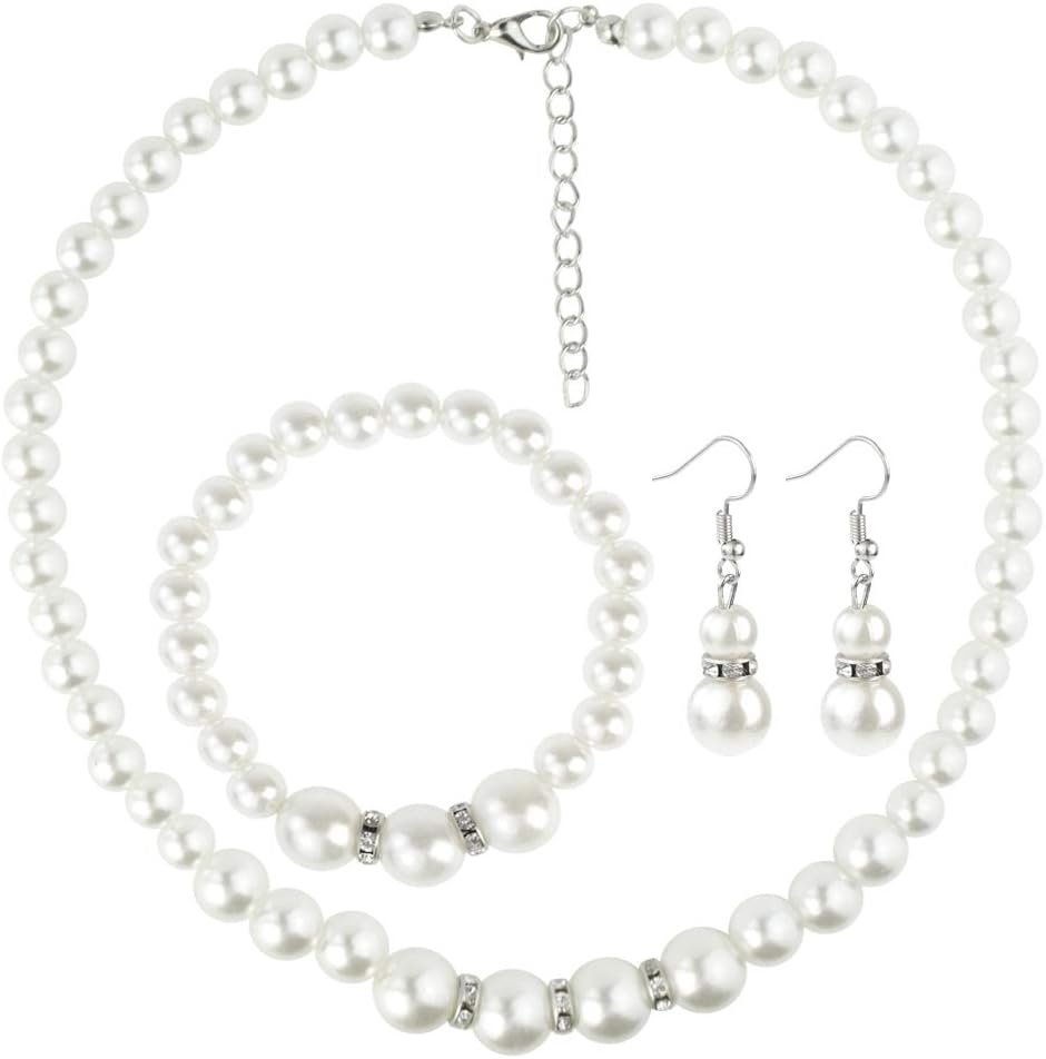 Ensemble de bijoux en perles artificielles, collier, bracelet et boucles ...