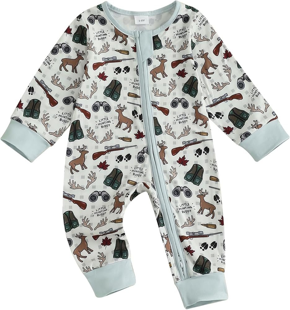 Hunting Clothes Baby Girl Boy Mallard Duck Deer Zipper Jumpsuit Long Sleeve