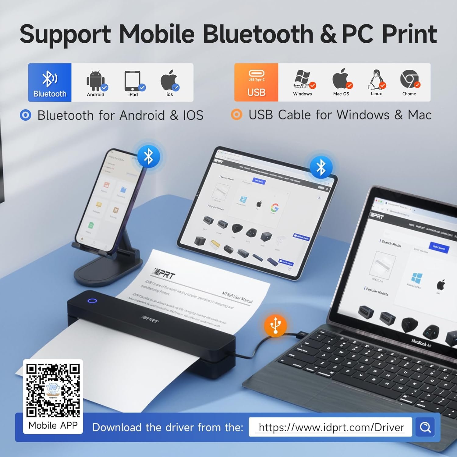 iDPRT Imprimante portable sans fil pour voyage – Prise en charge ...