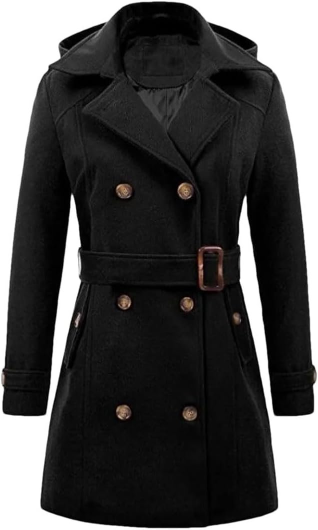 Mid-Length Hooded Jackets For Women Coats Double Breasted ...