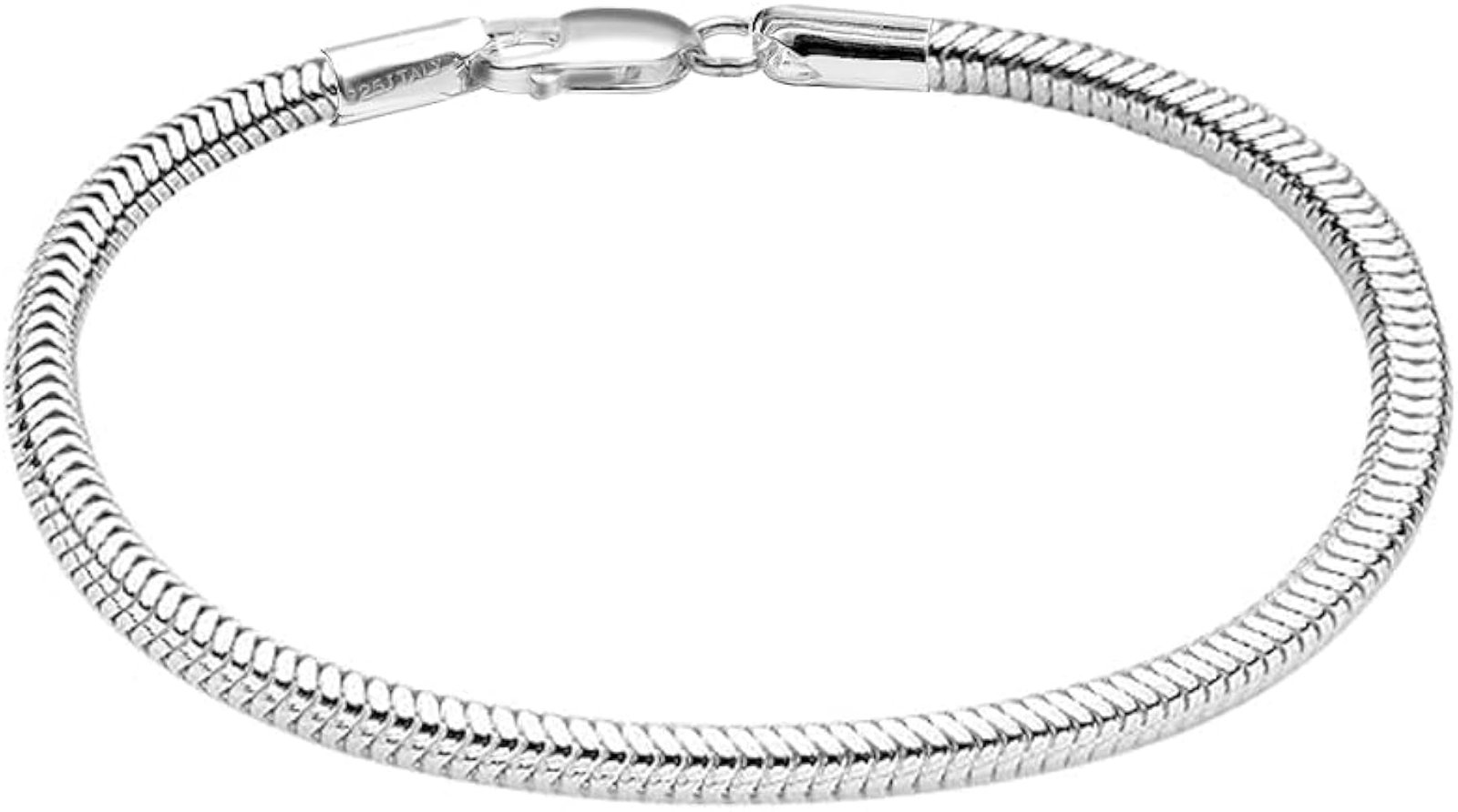 LeCalla Solid 925 Sterling Silver Italian 3MM Snake Chain Bracelet for Men Women, Charm Bracelets.