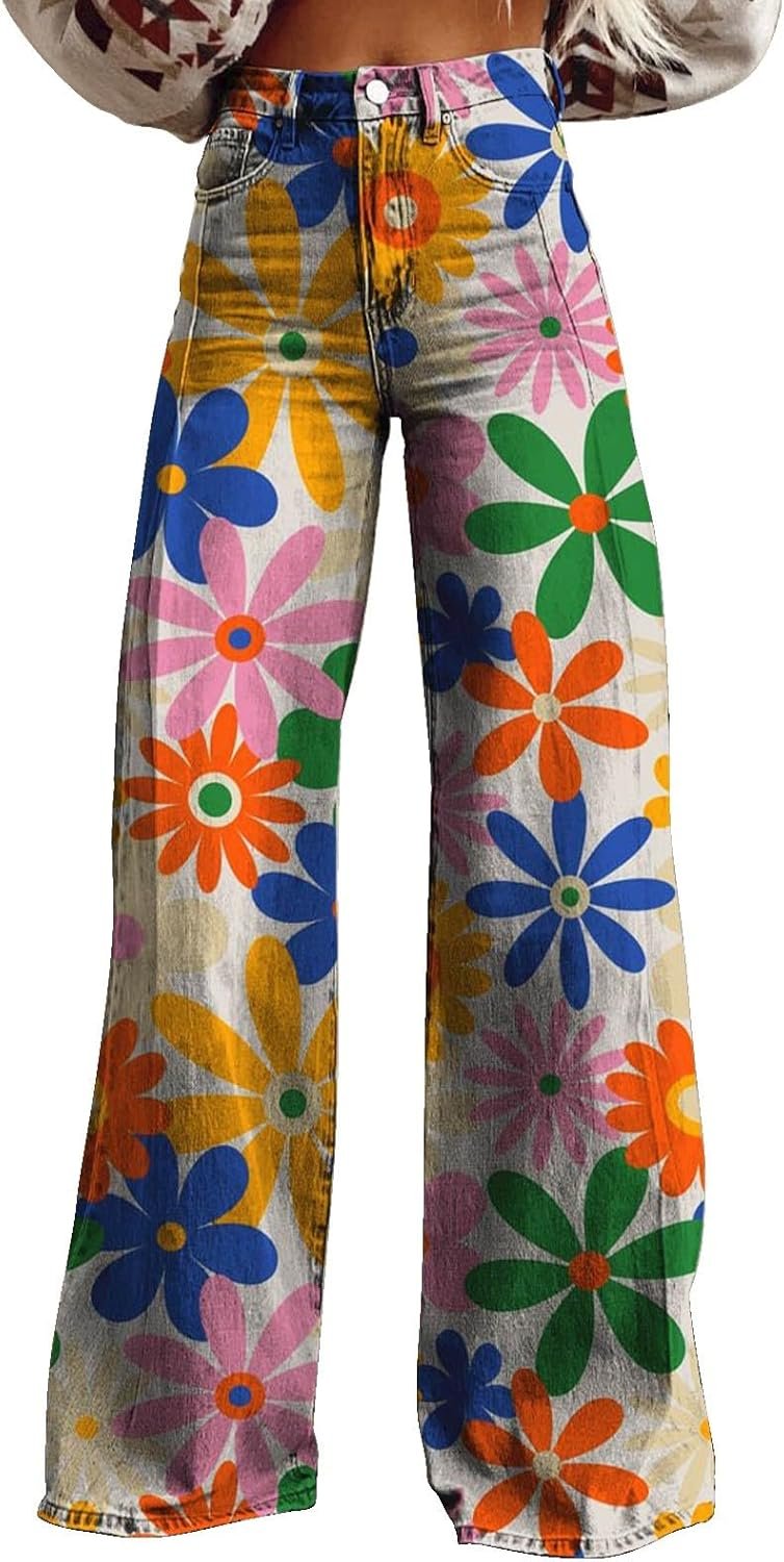 Generisch flared pants women high waist wide leg baggy jeans plus ...