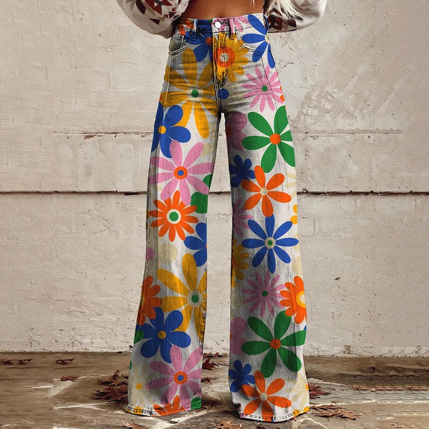 Generisch flared pants women high waist wide leg baggy jeans plus ...