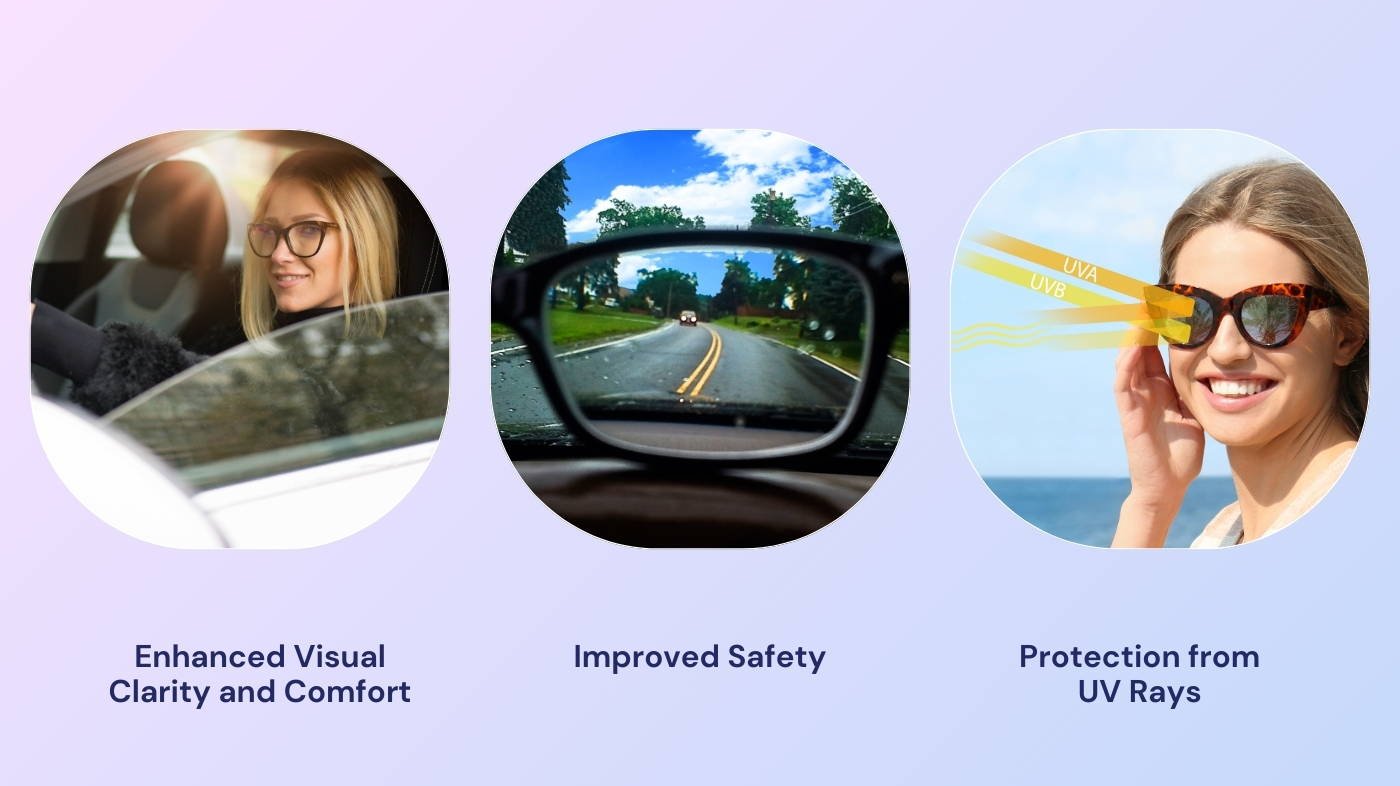 Polarized lenses block glare for improved clarity and contrast, while also offering 100% UVA and UVB