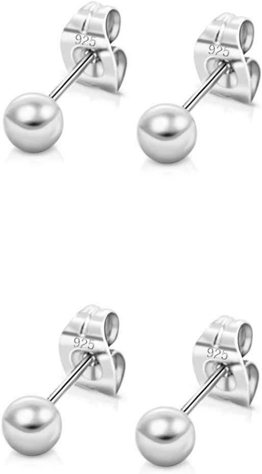 DTPsilver® 2 Paires de Clous/Puces d'Oreilles en Argent Fin 925