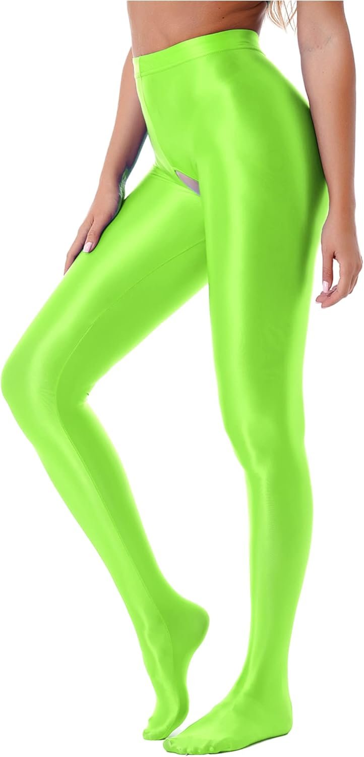 Freebily Elastic Leggings Women Shiny Opaque Tights Open Crotch ...
