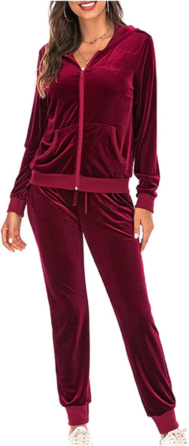 Velvet Women Tracksuits Sets Sportswear Sweatshirt Zipper Hoodie ...