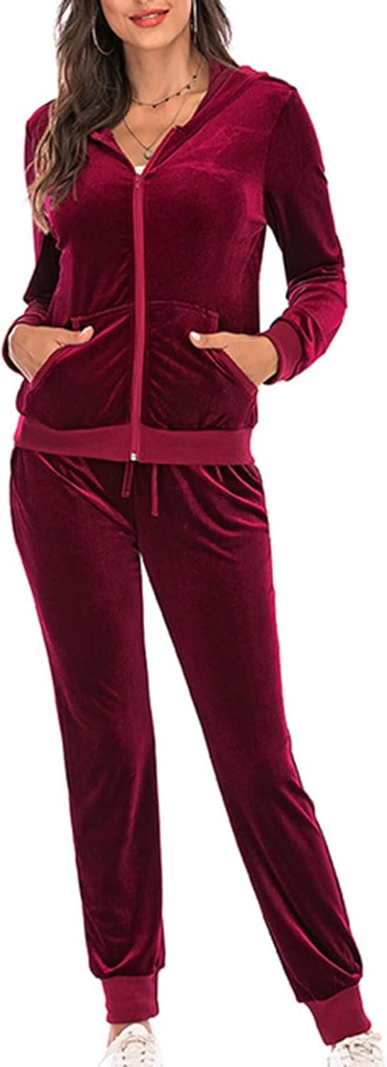 Velvet Women Tracksuits Sets Sportswear Sweatshirt Zipper Hoodie ...