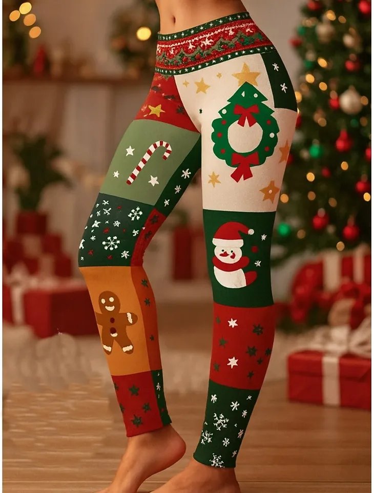 Women's Sports Leggings Elastic Yoga Pants Printed Christmas Theme High