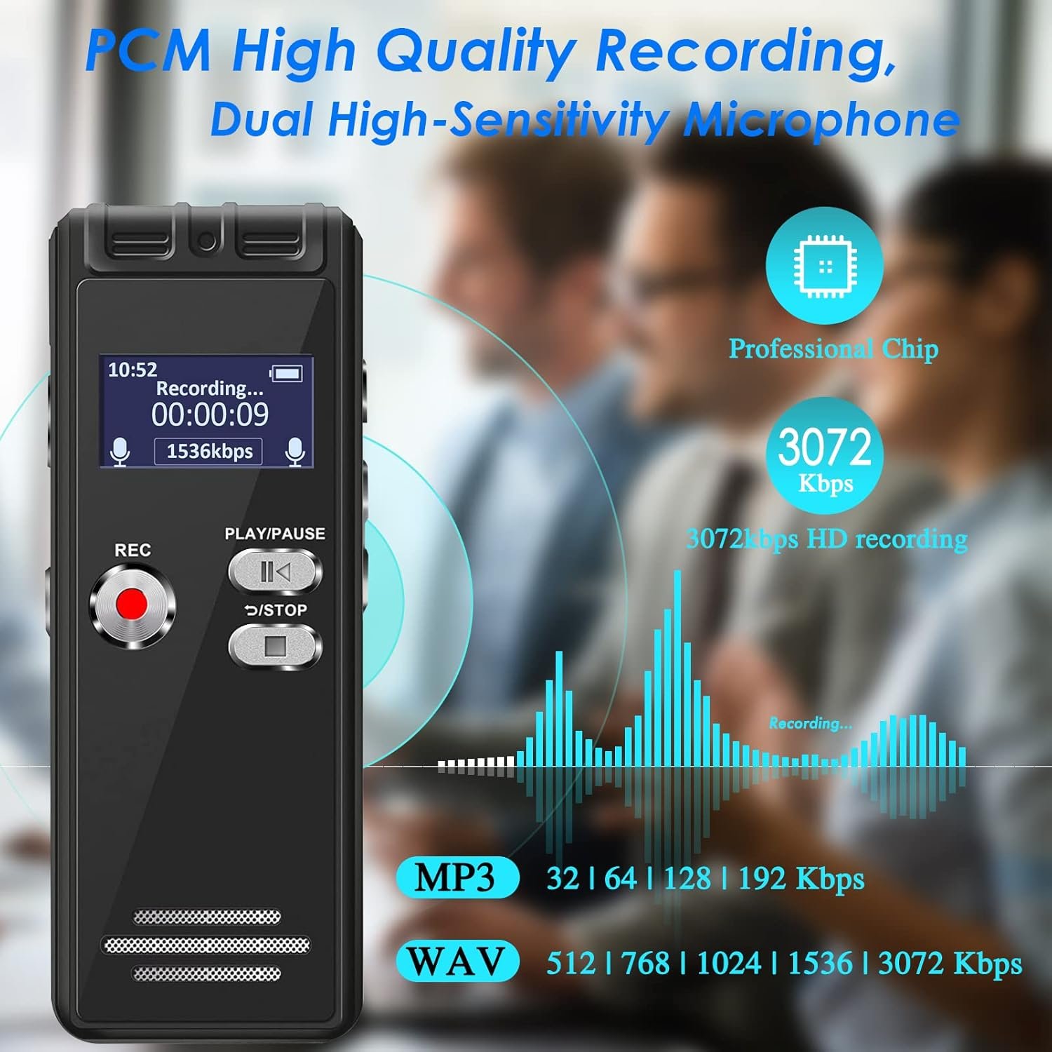 Aiworth Enregistreur Audio HD 3072 Kbps avec Microphone, Mot de ...