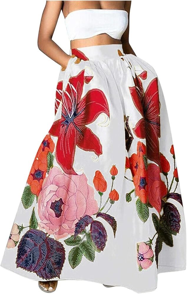 AMDOLE casual dresses for women long skirt floral print high waist ...