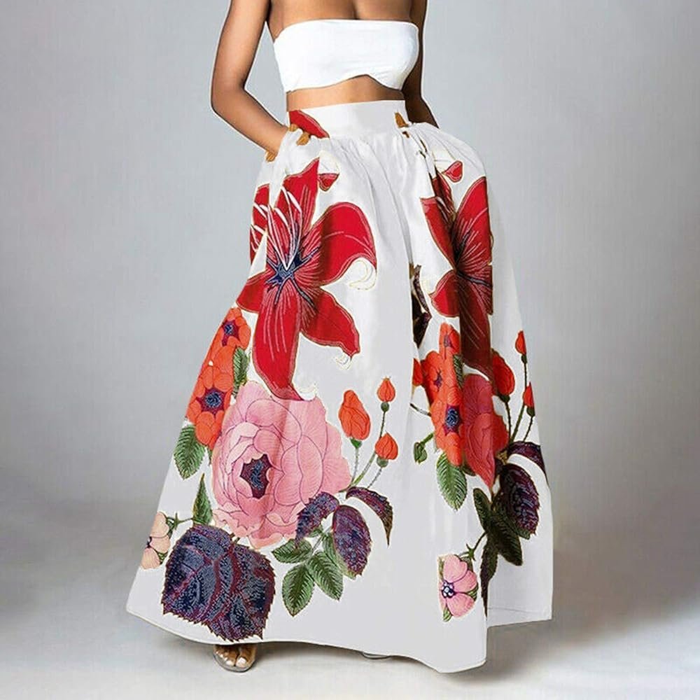 AMDOLE casual dresses for women long skirt floral print high waist ...