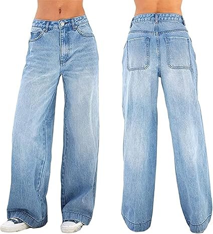 Awayhall Women Wide Leg Jeans Gothic Baggy Denim Pants High ...