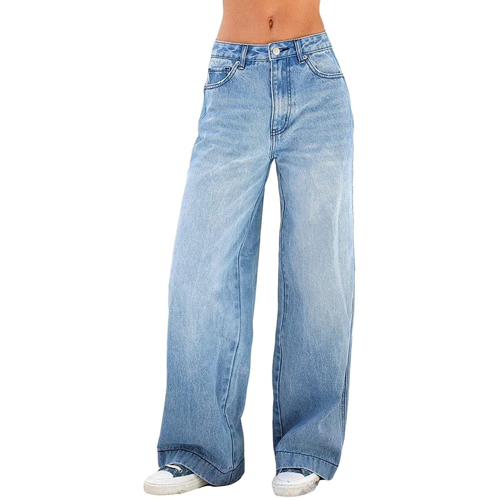 Awayhall Women Wide Leg Jeans Gothic Baggy Denim Pants High ...