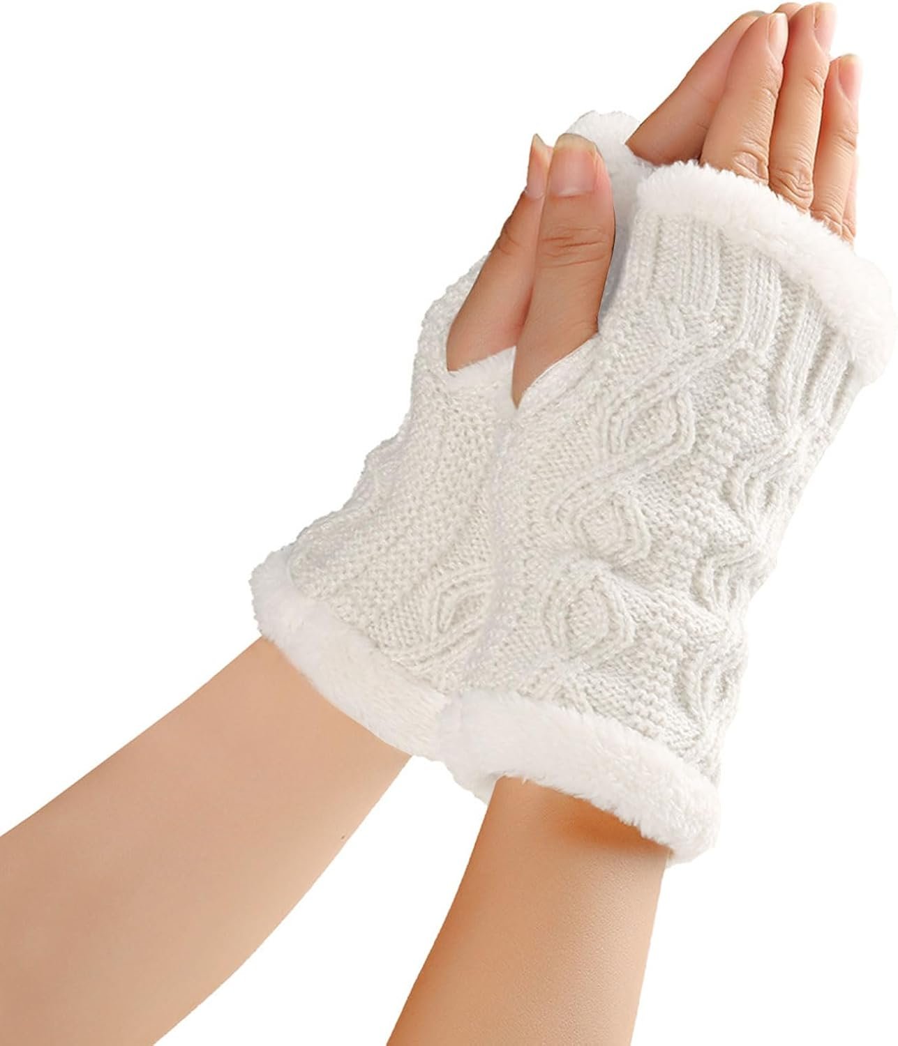 AYNKH Fingerless Gloves for Women, Thick Warm Mittens Knitted ...