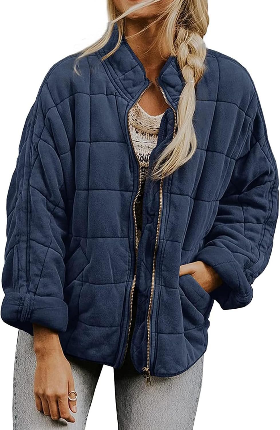 baggy quilted jackets for women lightweight zipper button down ...